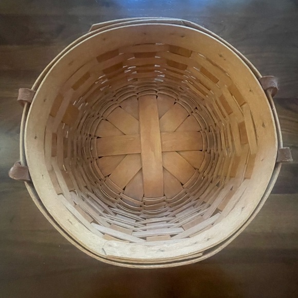 Longaberger Round Woven Darning Basket Leather Handles Vintage Handmade - Picture 4 of 8